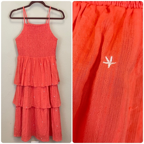 English Factory Orange Embroidered Smocked Tiered Midi Dress Size Small - Picture 12 of 12